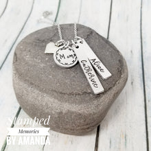 Load image into Gallery viewer, Mom Necklace, minimalist necklace, new mom necklace, handstamped necklace, custom name necklace, gifts for mom necklace