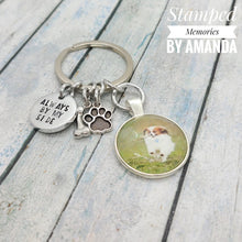 Load image into Gallery viewer, memorial keychain, pet memorial keychain, handstamped keychain, photo keychain, handstamped keychain,