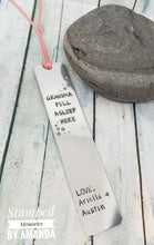 Load image into Gallery viewer, handstamped bookmark, stamped bookmark, metal bookmark, custom bookmark
