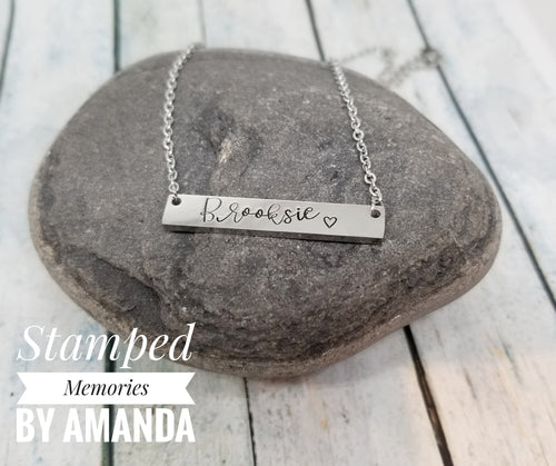 Handstamped name necklace, silvername necklace, handstamped personalized necklace, name necklace,  