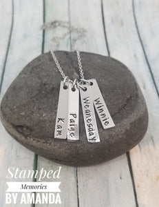 verticle tag necklace, handstamped name necklace, verticle tags