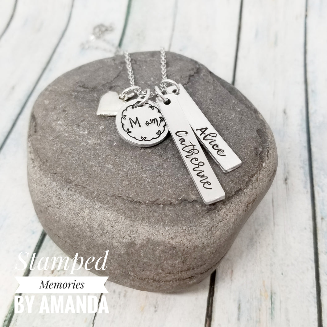 Mom Necklace, minimalist necklace, new mom necklace, handstamped necklace, custom name necklace, gifts for mom necklace