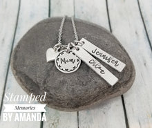 Load image into Gallery viewer, custom mom necklace, handstamped necklace, hand stamped necklace, custom name necklace, modern mom n ecklace
