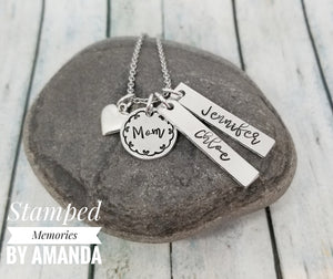 custom mom necklace, handstamped necklace, hand stamped necklace, custom name necklace, modern mom n ecklace