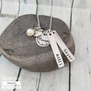 Mom necklace, custom necklace, mom charm necklace, kids names necklace, mom handstamped necklace, mom name necklace