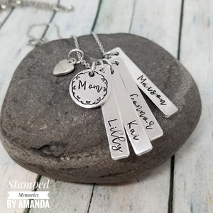 mom necklace, name necklace, handstamped necklace, special mom gift